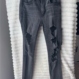 American eagle hi rise jeggings Charcoal Distressed Skinny Jeans